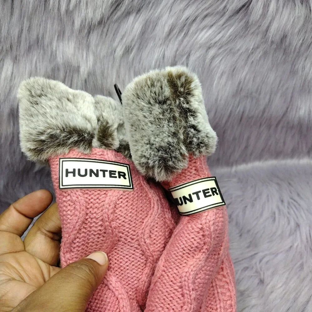 New Hunter Slipper No Slip Socks Pink Faux Fur Knit Brown Gray Sz OS One Size